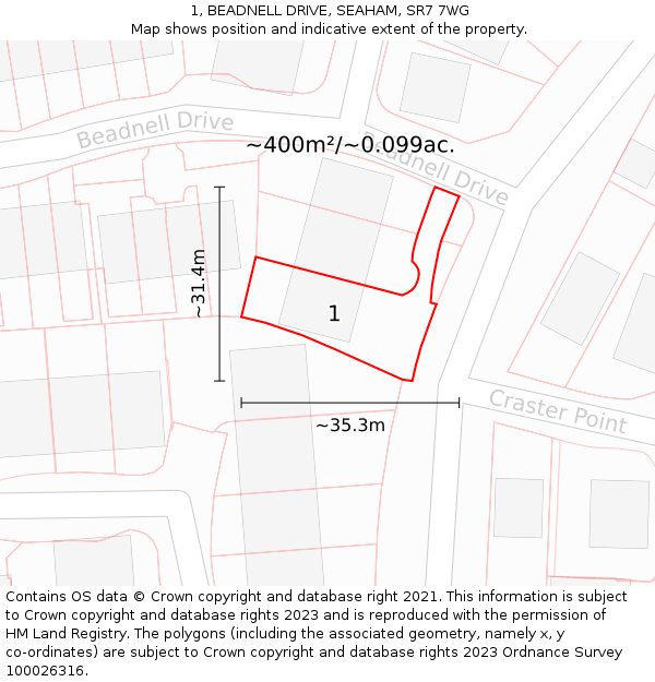 1, BEADNELL DRIVE, SEAHAM, SR7 7WG: Plot and title map