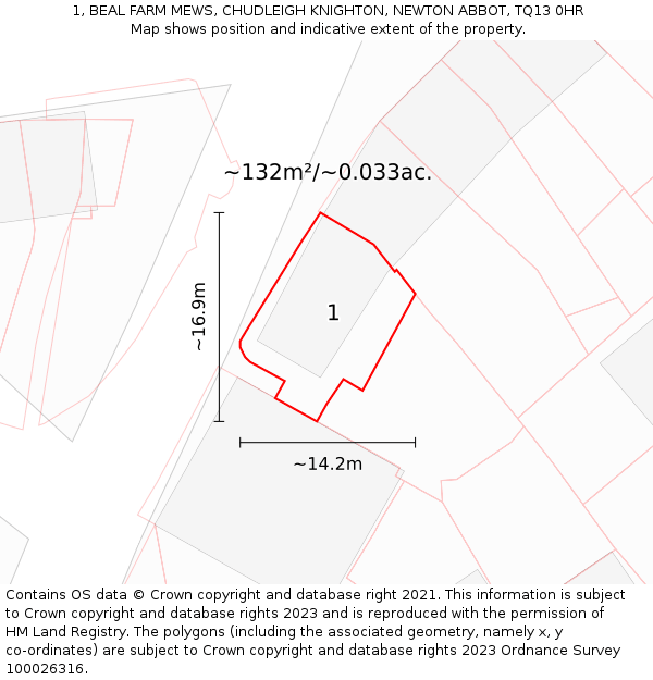 1, BEAL FARM MEWS, CHUDLEIGH KNIGHTON, NEWTON ABBOT, TQ13 0HR: Plot and title map