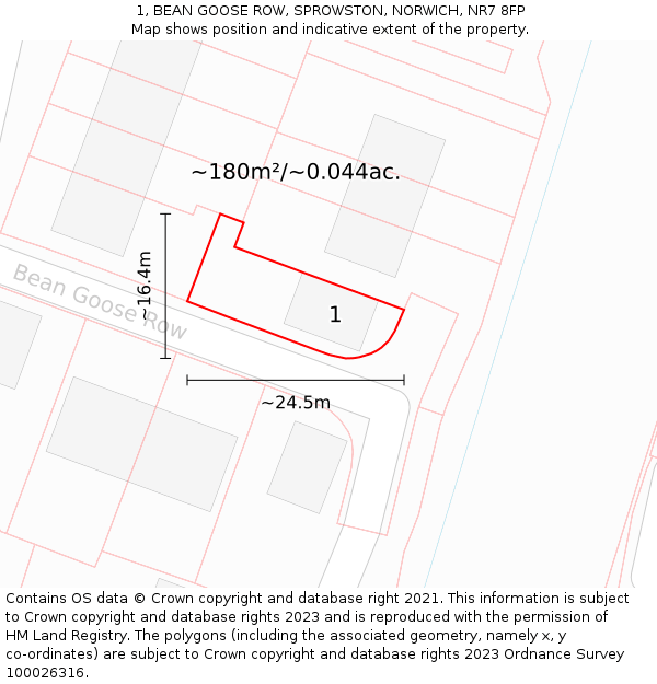 1, BEAN GOOSE ROW, SPROWSTON, NORWICH, NR7 8FP: Plot and title map