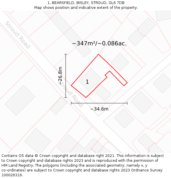 1, BEARSFIELD, BISLEY, STROUD, GL6 7DB: Plot and title map