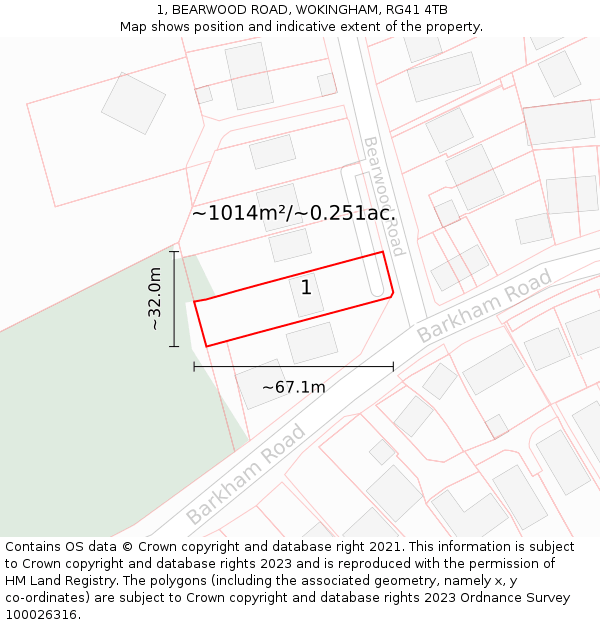 1, BEARWOOD ROAD, WOKINGHAM, RG41 4TB: Plot and title map