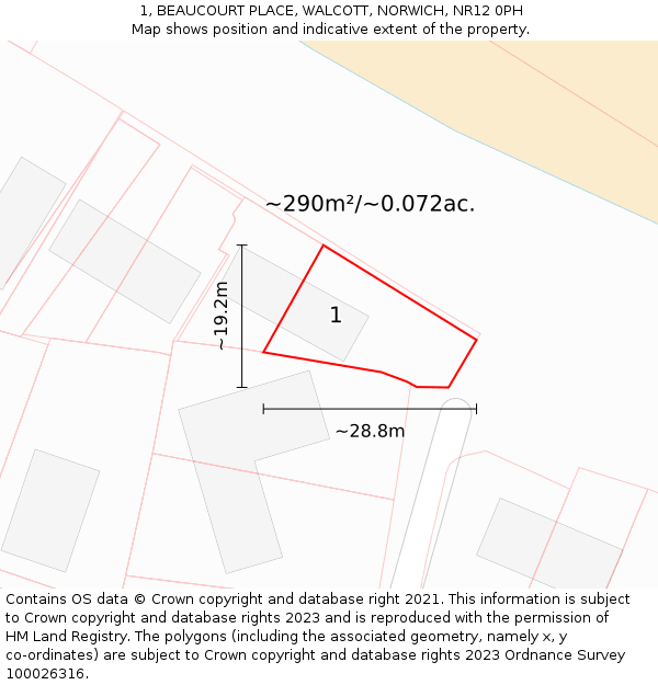 1, BEAUCOURT PLACE, WALCOTT, NORWICH, NR12 0PH: Plot and title map