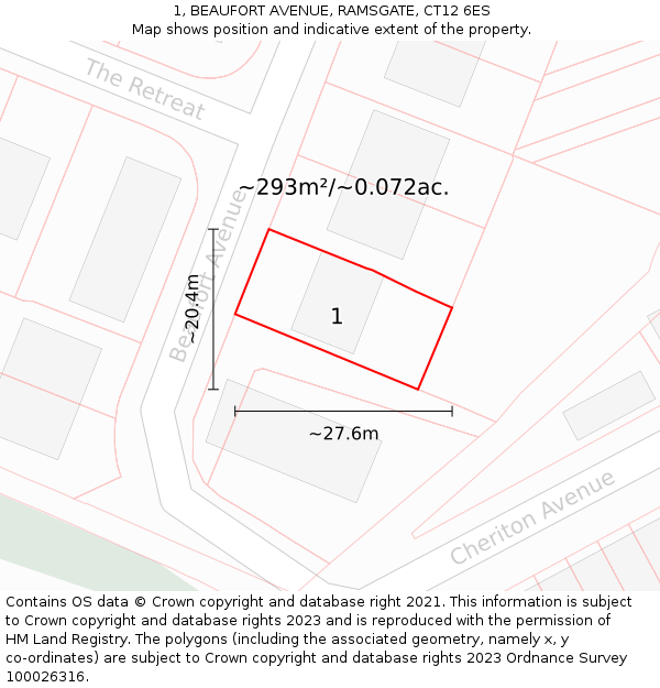 1, BEAUFORT AVENUE, RAMSGATE, CT12 6ES: Plot and title map