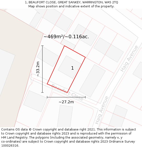 1, BEAUFORT CLOSE, GREAT SANKEY, WARRINGTON, WA5 2TQ: Plot and title map