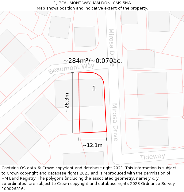 1, BEAUMONT WAY, MALDON, CM9 5NA: Plot and title map