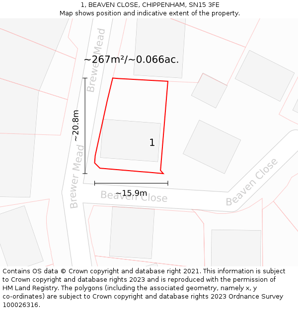 1, BEAVEN CLOSE, CHIPPENHAM, SN15 3FE: Plot and title map
