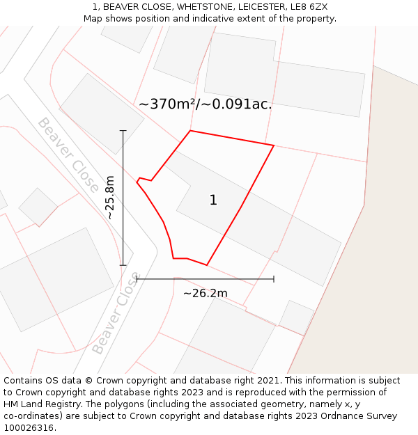 1, BEAVER CLOSE, WHETSTONE, LEICESTER, LE8 6ZX: Plot and title map