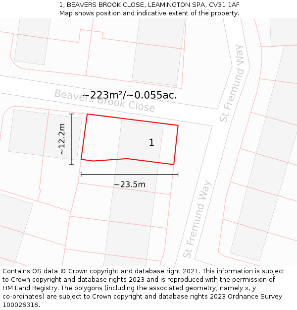 1, BEAVERS BROOK CLOSE, LEAMINGTON SPA, CV31 1AF: Plot and title map