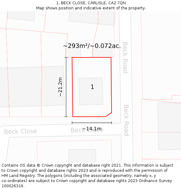 1, BECK CLOSE, CARLISLE, CA2 7QN: Plot and title map