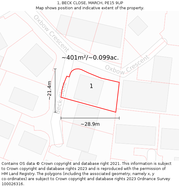 1, BECK CLOSE, MARCH, PE15 9UP: Plot and title map