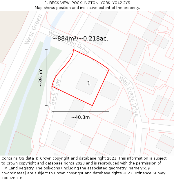 1, BECK VIEW, POCKLINGTON, YORK, YO42 2YS: Plot and title map