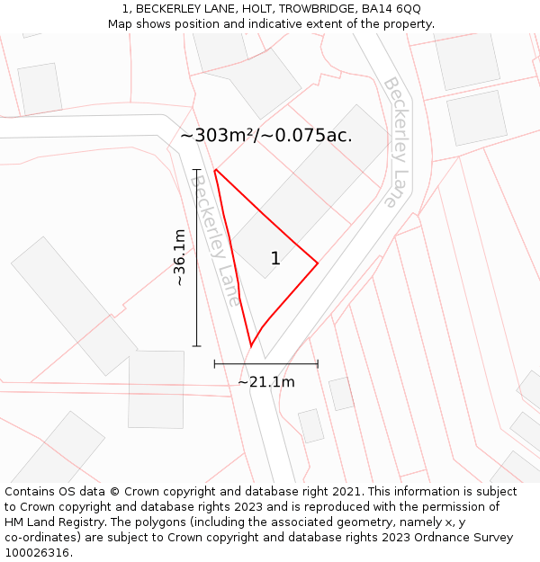 1, BECKERLEY LANE, HOLT, TROWBRIDGE, BA14 6QQ: Plot and title map