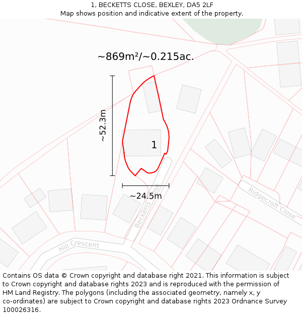 1, BECKETTS CLOSE, BEXLEY, DA5 2LF: Plot and title map