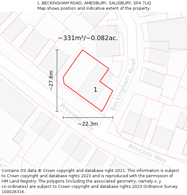 1, BECKINGHAM ROAD, AMESBURY, SALISBURY, SP4 7UQ: Plot and title map