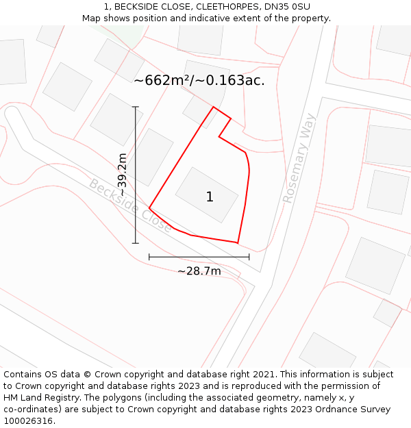 1, BECKSIDE CLOSE, CLEETHORPES, DN35 0SU: Plot and title map