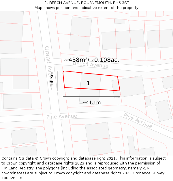 1, BEECH AVENUE, BOURNEMOUTH, BH6 3ST: Plot and title map