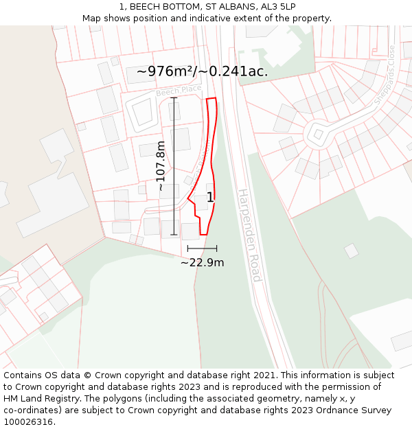 1, BEECH BOTTOM, ST ALBANS, AL3 5LP: Plot and title map