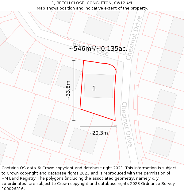 1, BEECH CLOSE, CONGLETON, CW12 4YL: Plot and title map