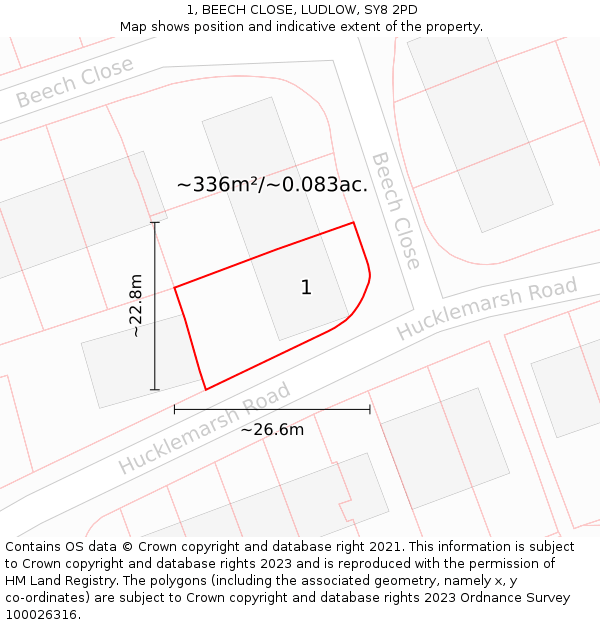 1, BEECH CLOSE, LUDLOW, SY8 2PD: Plot and title map