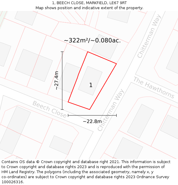 1, BEECH CLOSE, MARKFIELD, LE67 9RT: Plot and title map