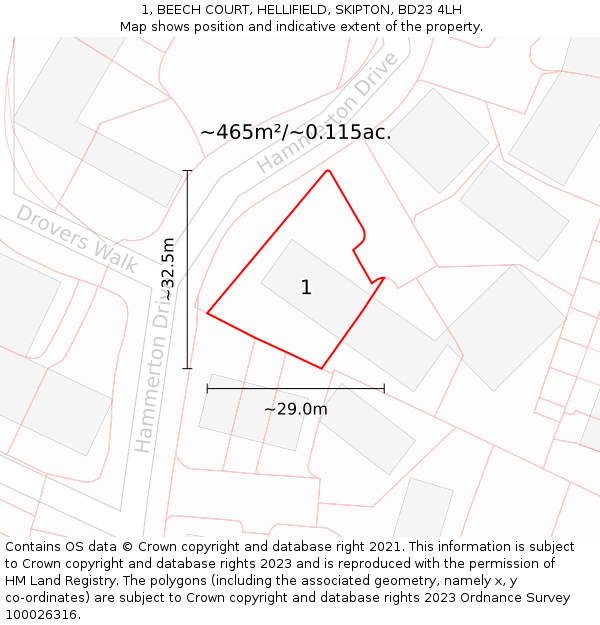 1, BEECH COURT, HELLIFIELD, SKIPTON, BD23 4LH: Plot and title map