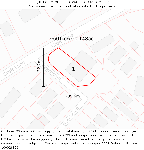 1, BEECH CROFT, BREADSALL, DERBY, DE21 5LQ: Plot and title map