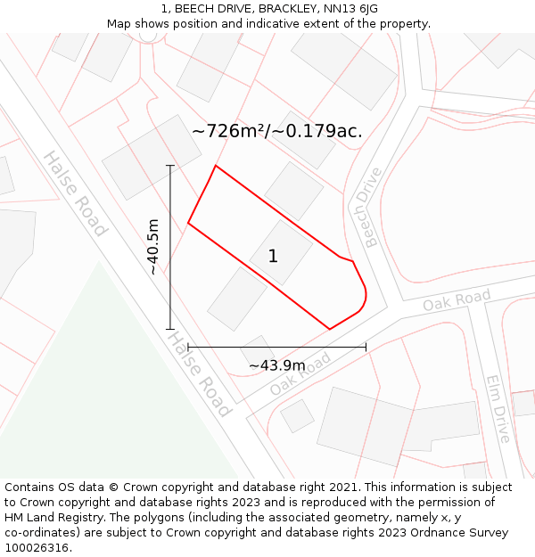 1, BEECH DRIVE, BRACKLEY, NN13 6JG: Plot and title map