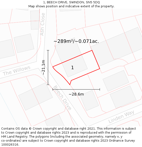 1, BEECH DRIVE, SWINDON, SN5 5DQ: Plot and title map