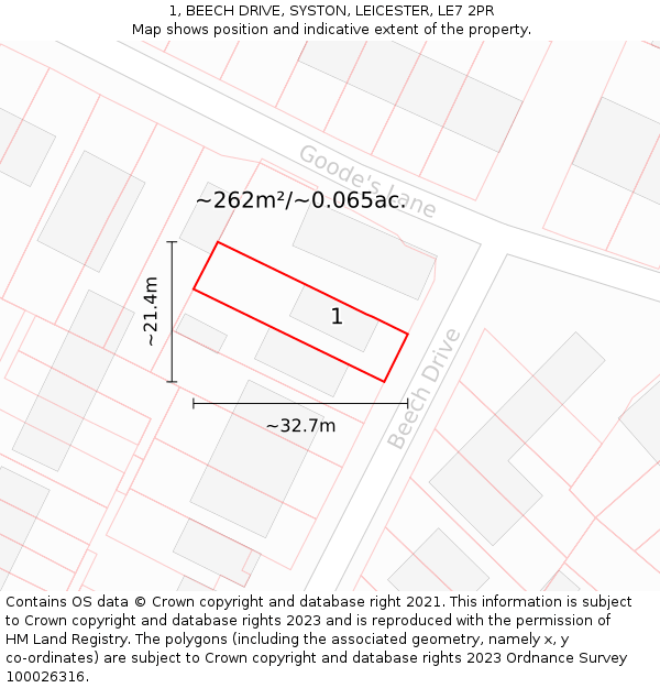 1, BEECH DRIVE, SYSTON, LEICESTER, LE7 2PR: Plot and title map