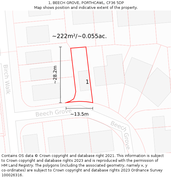 1, BEECH GROVE, PORTHCAWL, CF36 5DP: Plot and title map