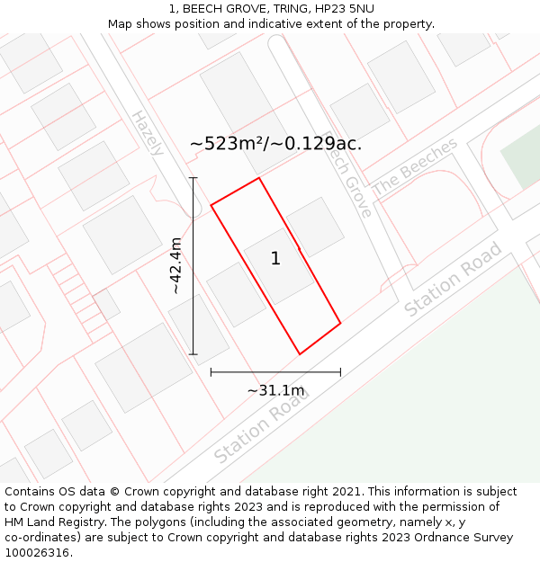 1, BEECH GROVE, TRING, HP23 5NU: Plot and title map