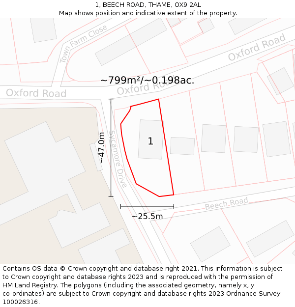 1, BEECH ROAD, THAME, OX9 2AL: Plot and title map