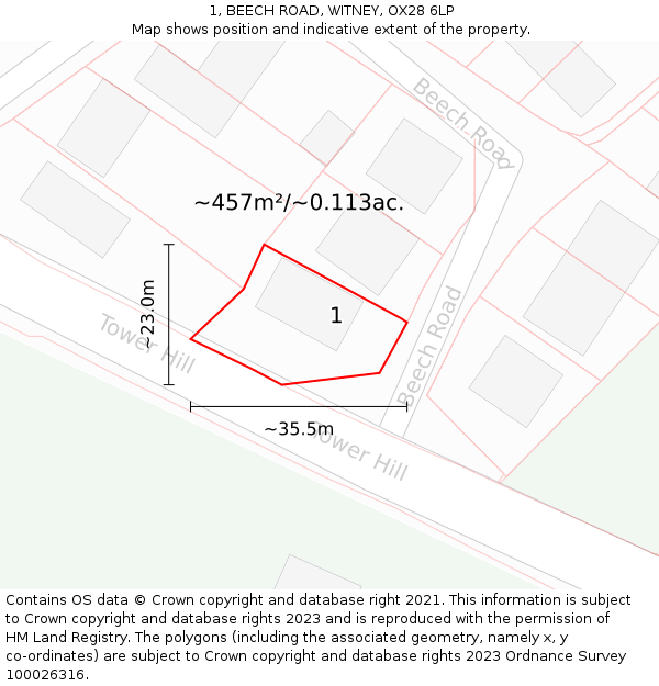 1, BEECH ROAD, WITNEY, OX28 6LP: Plot and title map