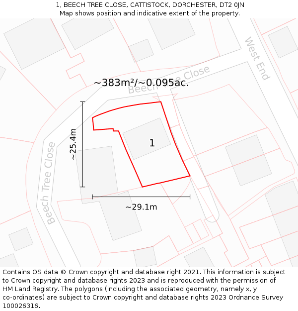 1, BEECH TREE CLOSE, CATTISTOCK, DORCHESTER, DT2 0JN: Plot and title map