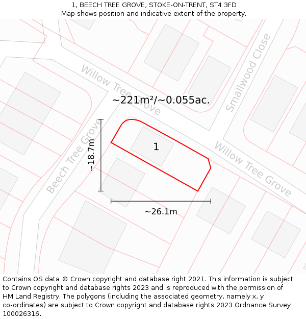 1, BEECH TREE GROVE, STOKE-ON-TRENT, ST4 3FD: Plot and title map