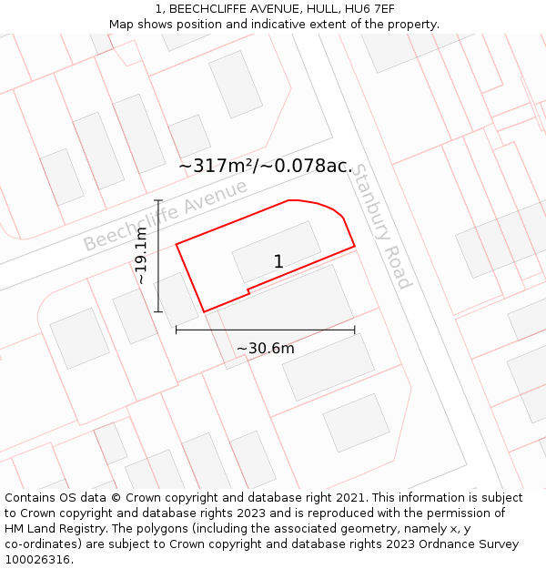 1, BEECHCLIFFE AVENUE, HULL, HU6 7EF: Plot and title map