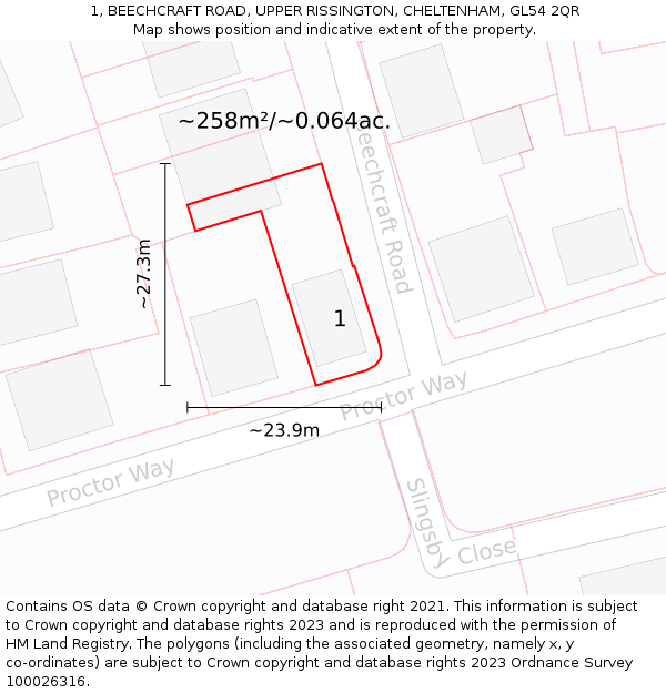1, BEECHCRAFT ROAD, UPPER RISSINGTON, CHELTENHAM, GL54 2QR: Plot and title map