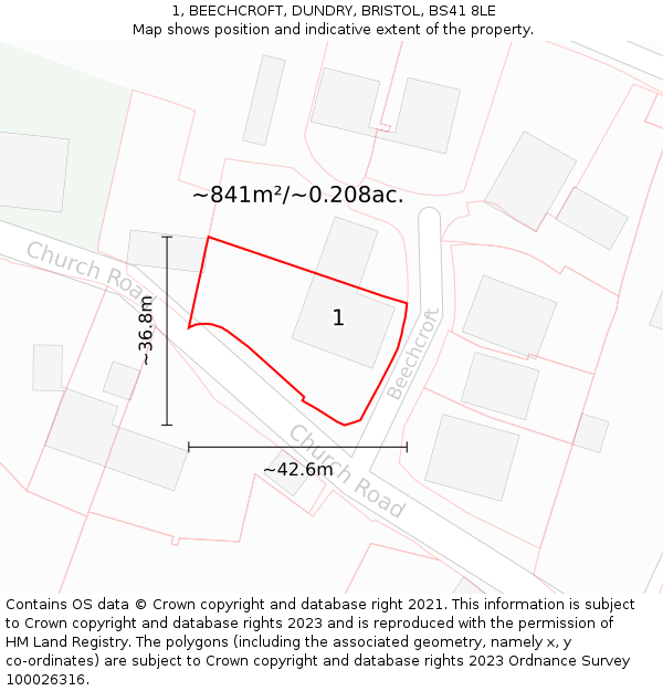 1, BEECHCROFT, DUNDRY, BRISTOL, BS41 8LE: Plot and title map