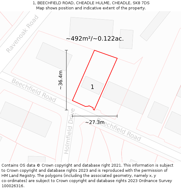 1, BEECHFIELD ROAD, CHEADLE HULME, CHEADLE, SK8 7DS: Plot and title map