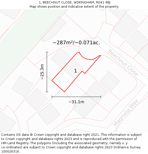 1, BEECHNUT CLOSE, WOKINGHAM, RG41 4BJ: Plot and title map