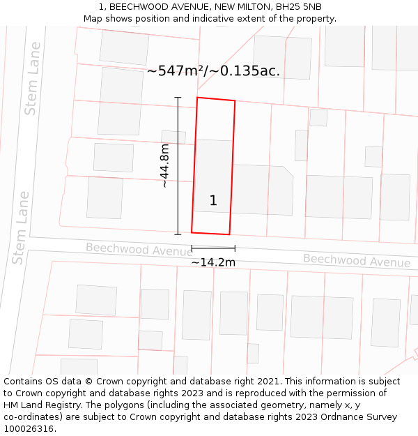 1, BEECHWOOD AVENUE, NEW MILTON, BH25 5NB: Plot and title map