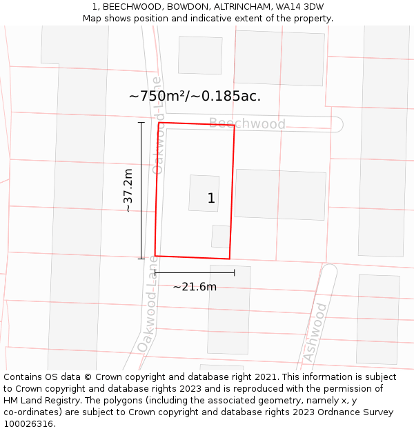 1, BEECHWOOD, BOWDON, ALTRINCHAM, WA14 3DW: Plot and title map