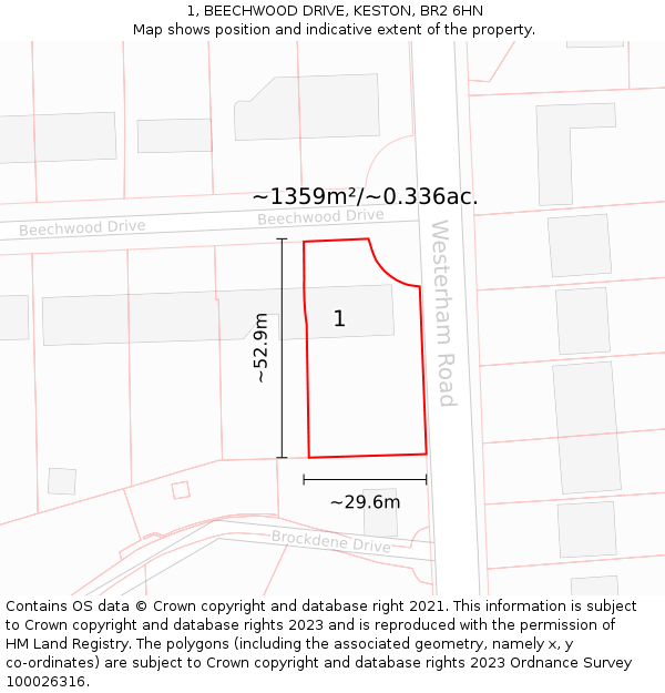 1, BEECHWOOD DRIVE, KESTON, BR2 6HN: Plot and title map
