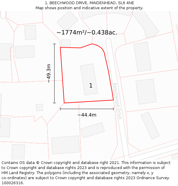 1, BEECHWOOD DRIVE, MAIDENHEAD, SL6 4NE: Plot and title map