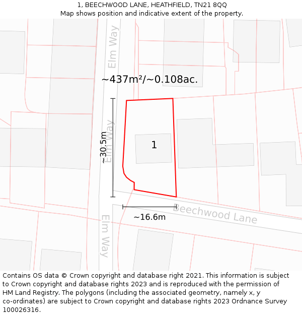 1, BEECHWOOD LANE, HEATHFIELD, TN21 8QQ: Plot and title map