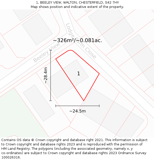 1, BEELEY VIEW, WALTON, CHESTERFIELD, S42 7HY: Plot and title map