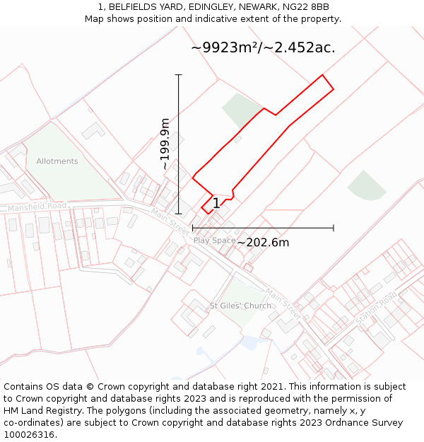 1, BELFIELDS YARD, EDINGLEY, NEWARK, NG22 8BB: Plot and title map