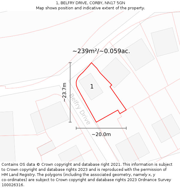 1, BELFRY DRIVE, CORBY, NN17 5GN: Plot and title map