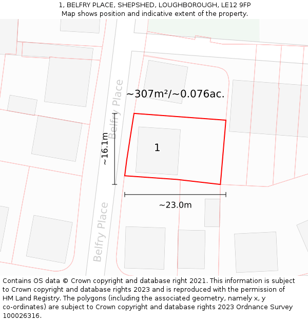 1, BELFRY PLACE, SHEPSHED, LOUGHBOROUGH, LE12 9FP: Plot and title map