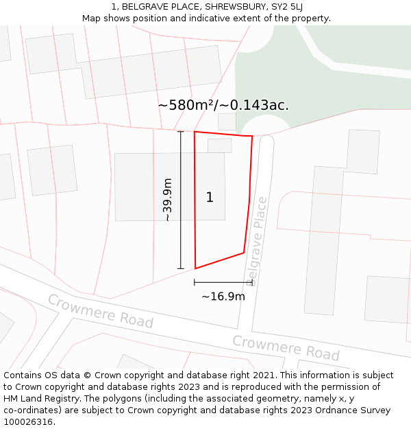 1, BELGRAVE PLACE, SHREWSBURY, SY2 5LJ: Plot and title map